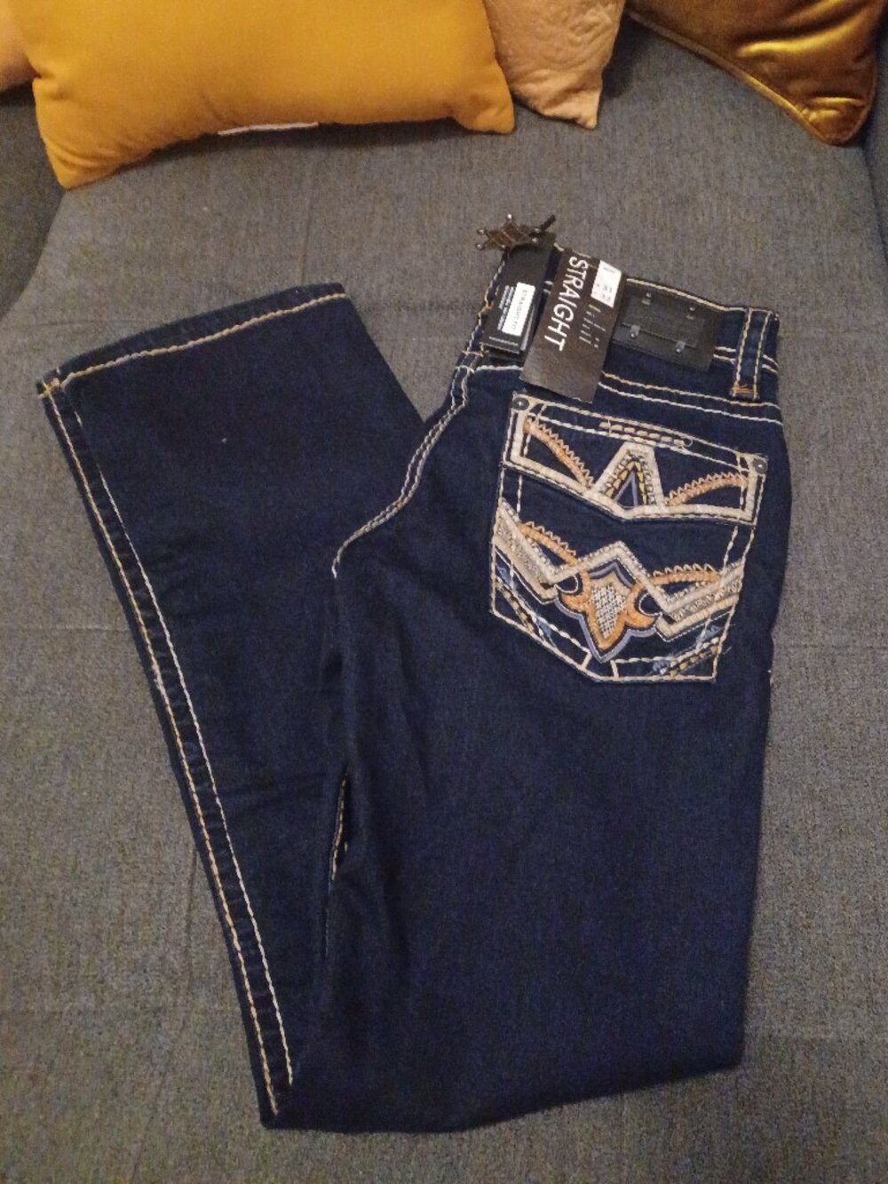 Western Jeans Mens Straight Leg Cowboy Style Wi/Embrodered Pockets W31" L32" NWT